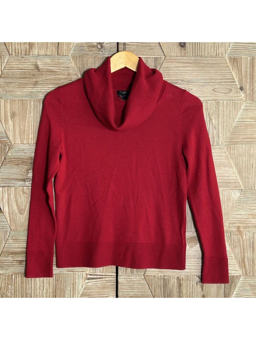 Talbots Red Preppy Merino Wool Cowl Neck Sweater Petite Classic Chic NWT